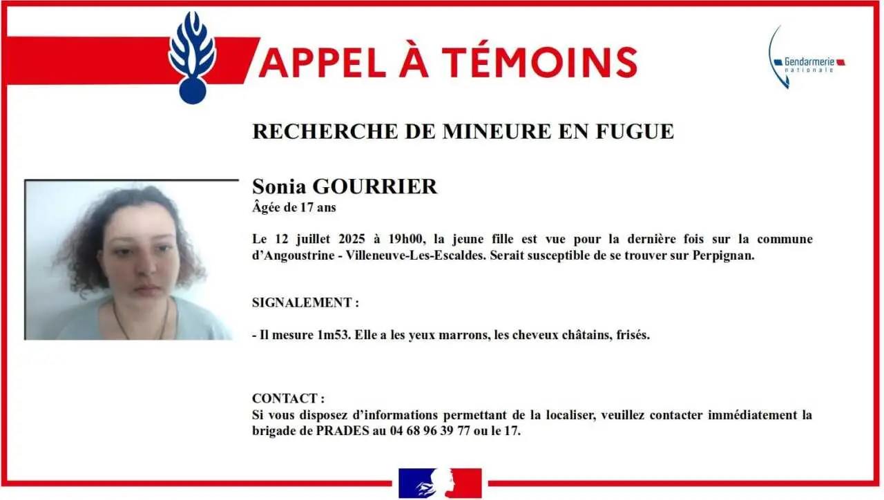 Fugue d’une mineure : la gendarmerie des Pyrénées-Orientales lance un appel à témoins