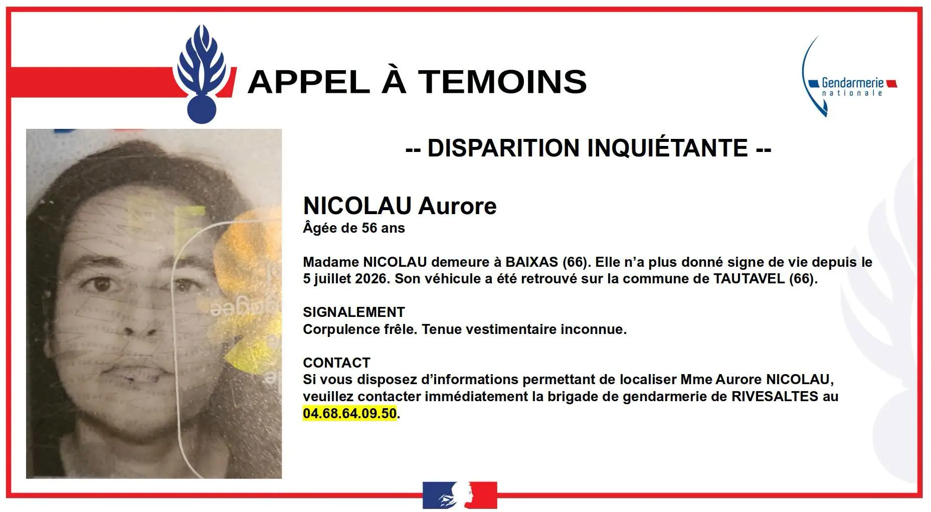 Disparition inquiétante dans les Pyrénées-Orientales : une femme de 56 ans introuvable depuis un mois